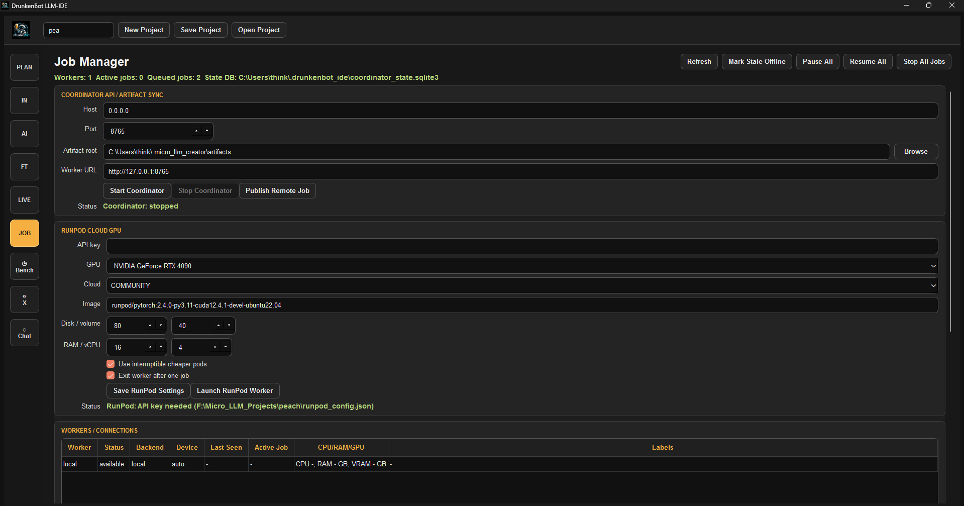 LLM-IDE Job Manager tab